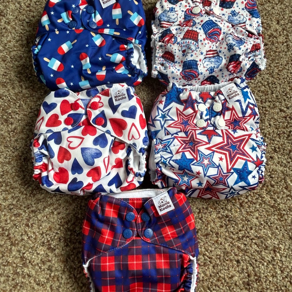 NEW Mama Koala OS Cloth Diapers - Set of 5 - Red, Blue, White - Picture 2 of 7
